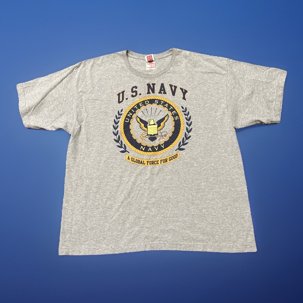 Vintage U.S. Navy Grey T-Shirt Men's Size XXL Made In America Tee Y2K